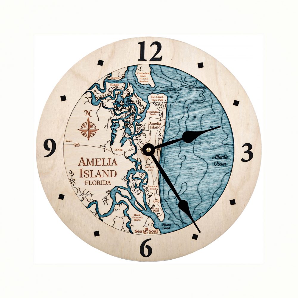Amelia Island Nautical Clock Birch Accent with Blue Green Water