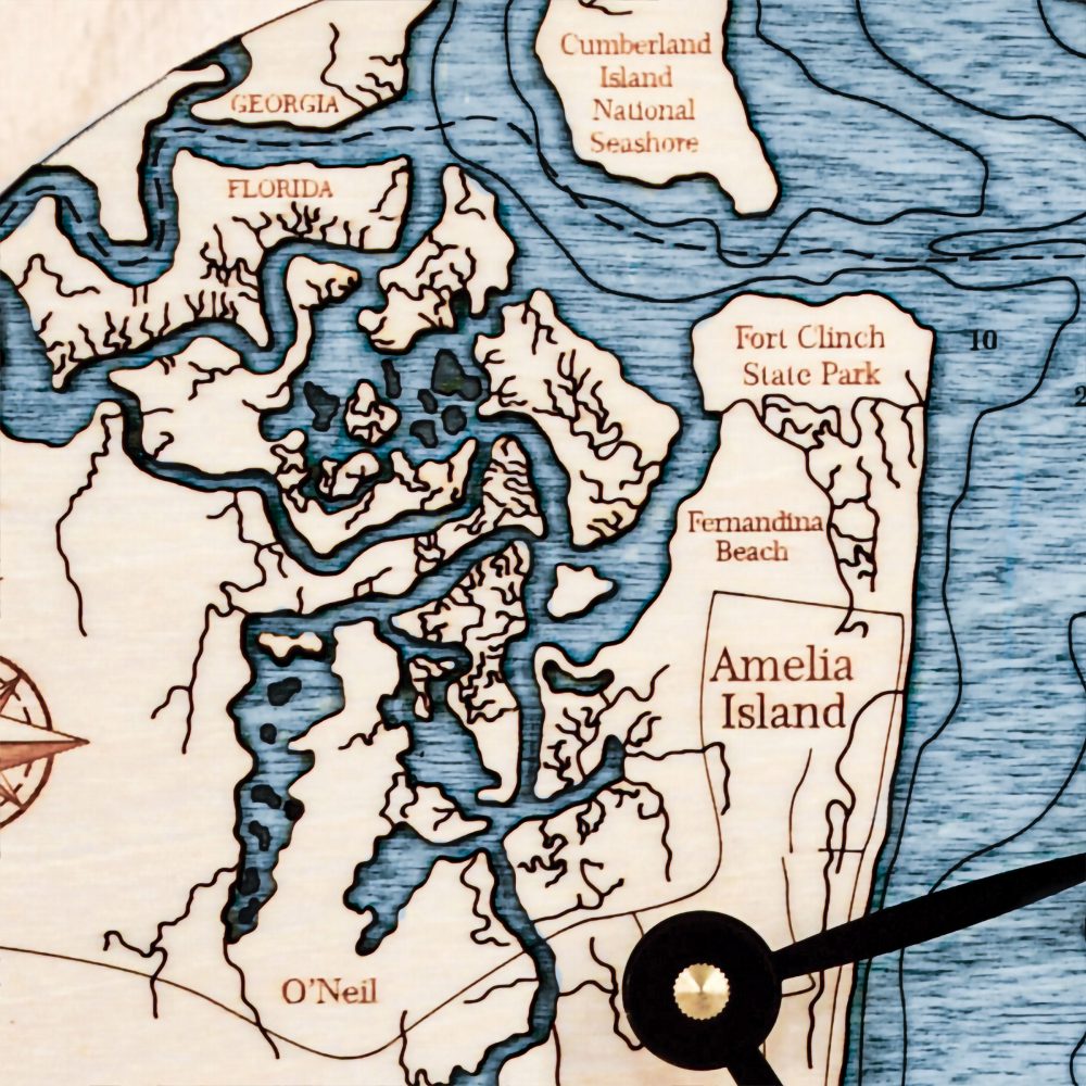 Amelia Island Nautical Clock Birch Accent with Deep Blue Water Detail Shot 1