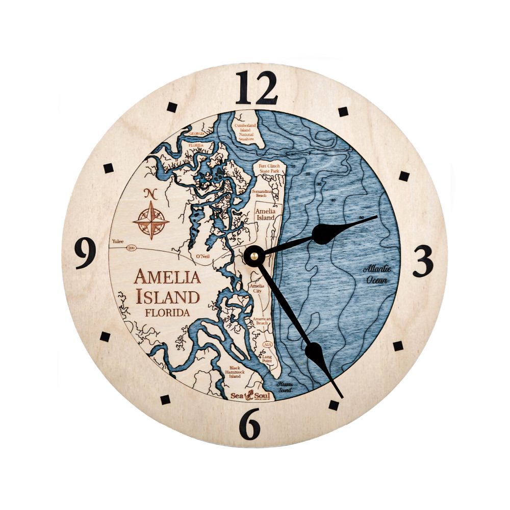 Amelia Island Nautical Clock Birch Accent with Deep Blue Water