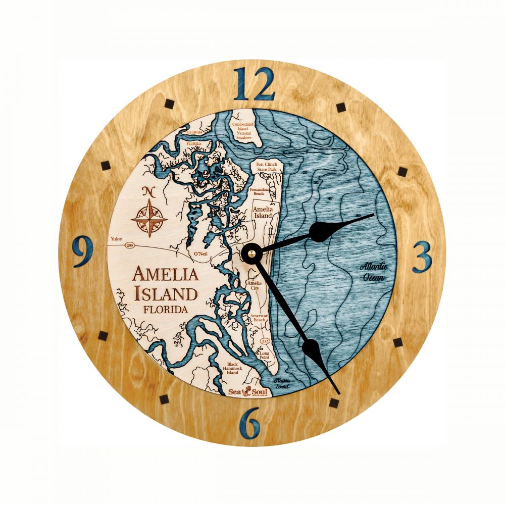 Amelia Island Nautical Clock Honey Accent with Blue Green Water