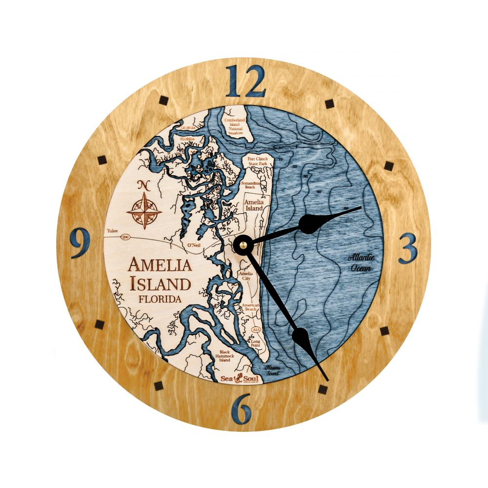Amelia Island Nautical Clock Honey Accent with Deep Blue Water