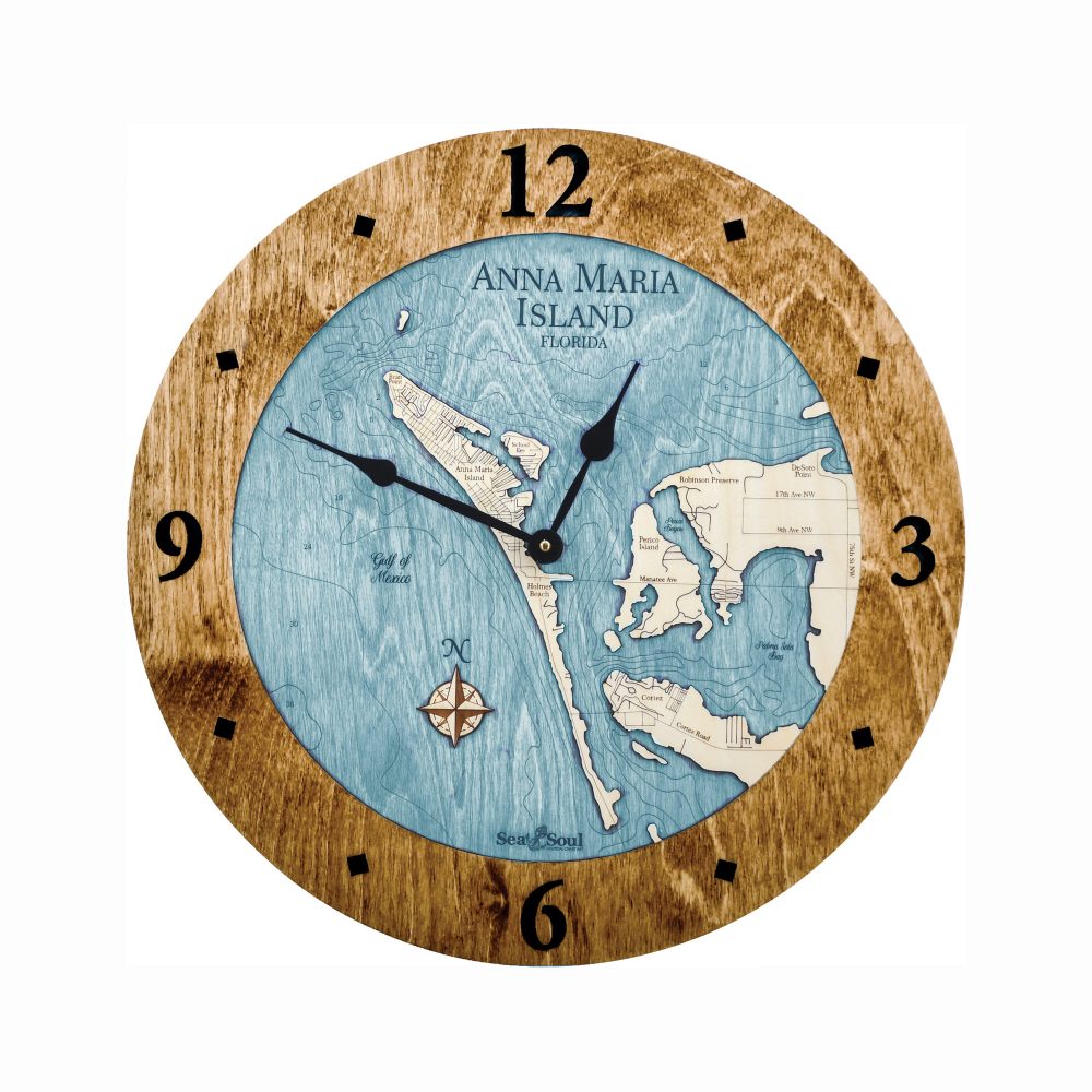 Anna Maria Island Coastal Clock Americana Accent with Blue Green Water