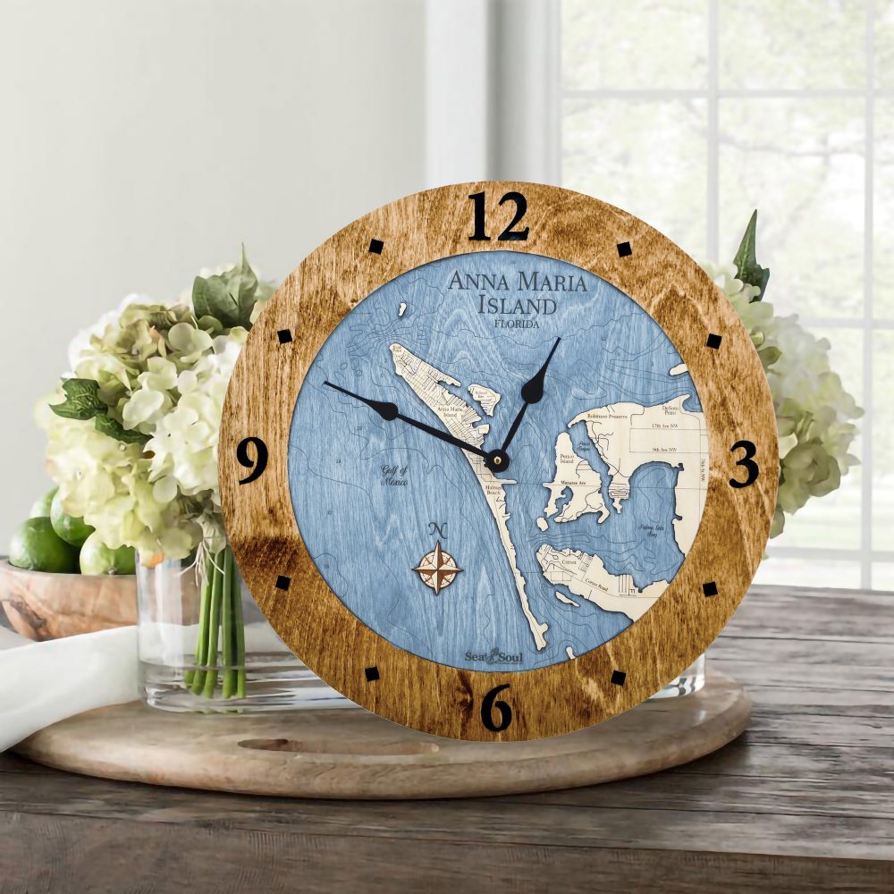 Anna Maria Island Coastal Clock Americana Accent with Deep Blue Water in Use