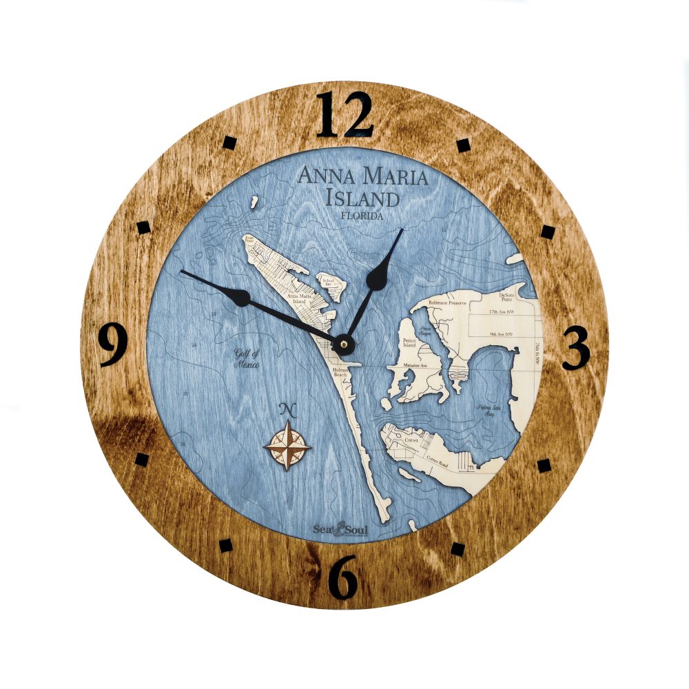 Anna Maria Island Coastal Clock Americana Accent with Deep Blue Water