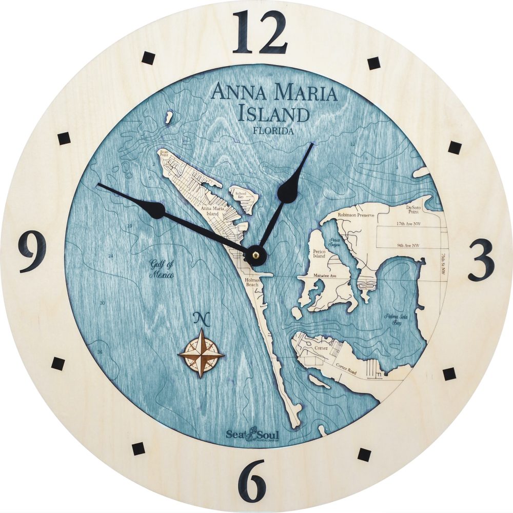 Anna Maria Island Coastal Clock Birch Accent with Blue Green Water