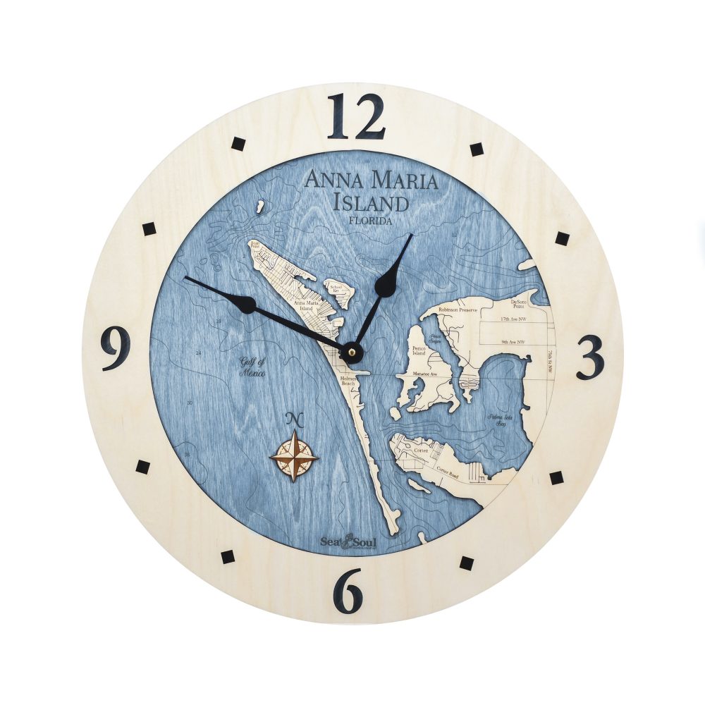 Anna Maria Island Coastal Clock Birch Accent with Deep Blue Water Detail Shot 1