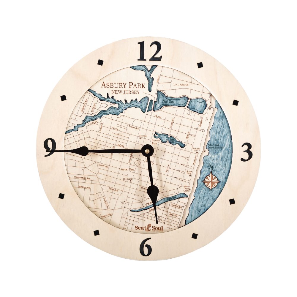 Asbury Park Nautical Clock Birch Accent with Blue Green Water