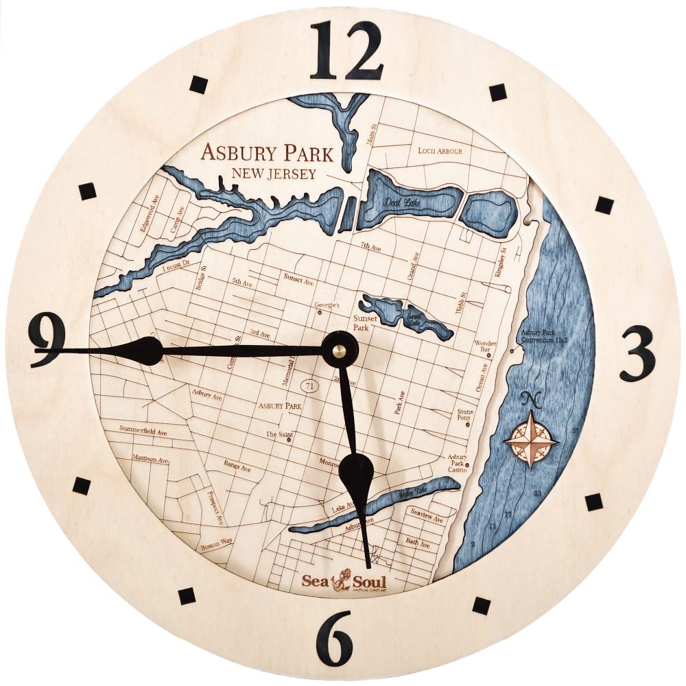Asbury Park Nautical Clock Birch Accent with Deep Blue Water