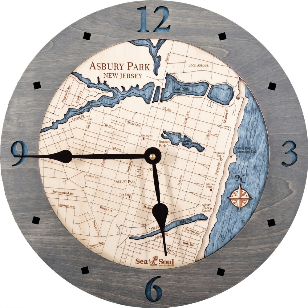 Asbury Park Nautical Clock Driftwood Accent with Deep Blue Water Product Image