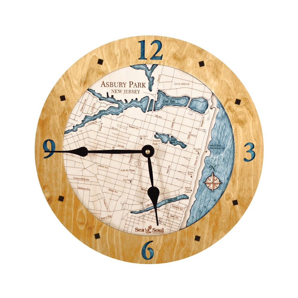 Asbury Park Nautical Clock Honey Accent with Blue Green Water