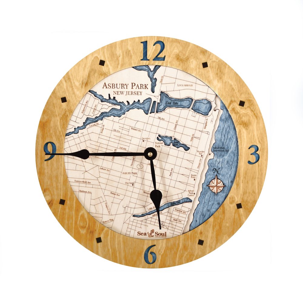 Asbury Park Nautical Clock Honey Accent with Deep Blue Water