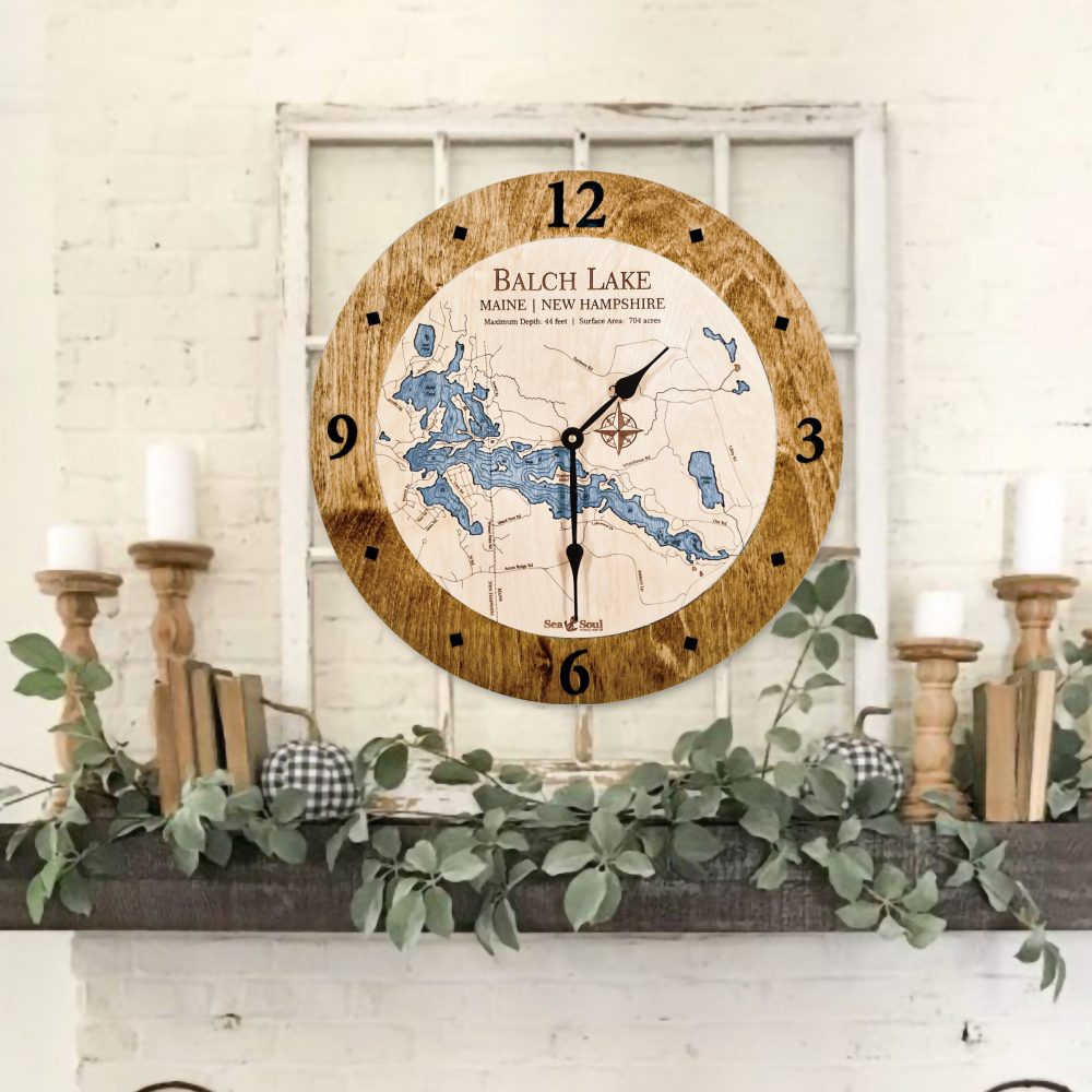 Balch Lake Nautical Clock Americana Accent with Deep Blue Water on Wall