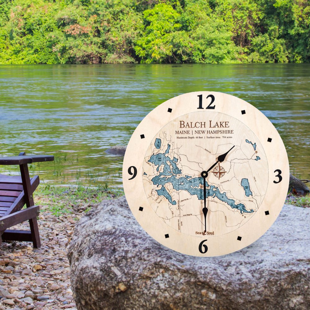 Balch Lake Nautical Clock Birch Accent with Blue Green Water on Rock