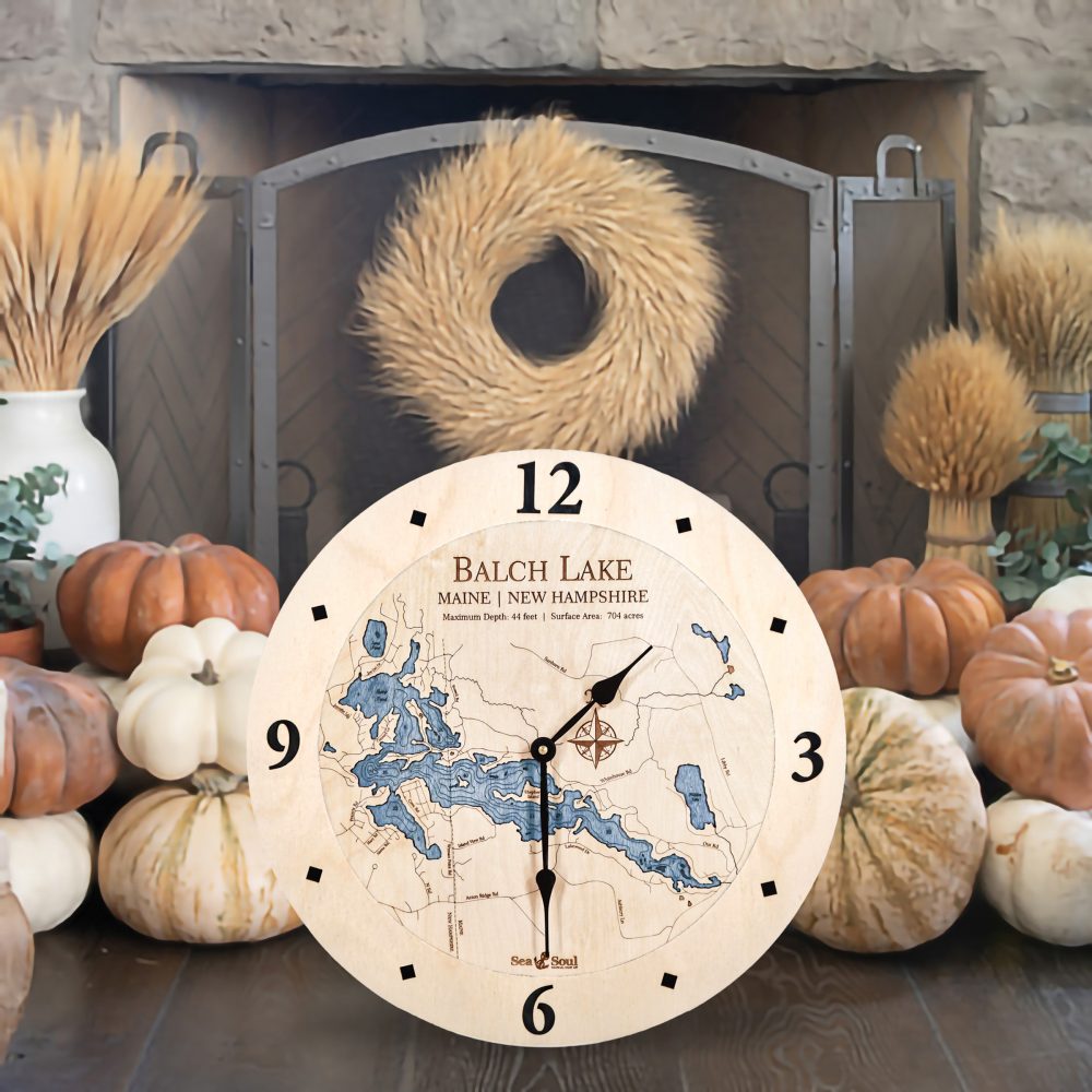 Balch Lake Nautical Clock Birch Accent with Deep Blue Water by Fireplace