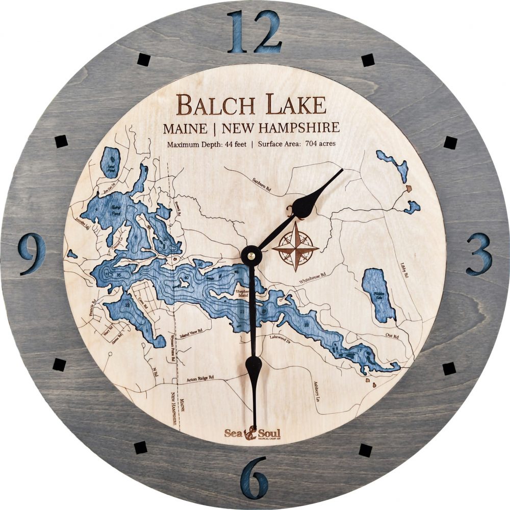 Balch Lake Nautical Clock Driftwood Accent with Deep Blue Water Product Shot