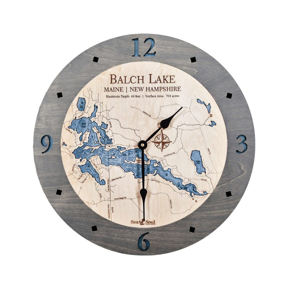 Balch Lake Nautical Clock Driftwood Accent with Deep Blue Water