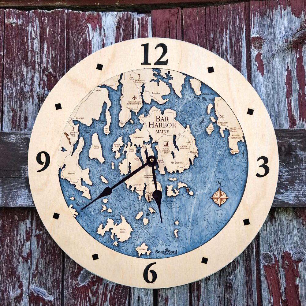 Bar Harbor Nautical Clock Birch Accent Accent with Deep Blue Water on Fence