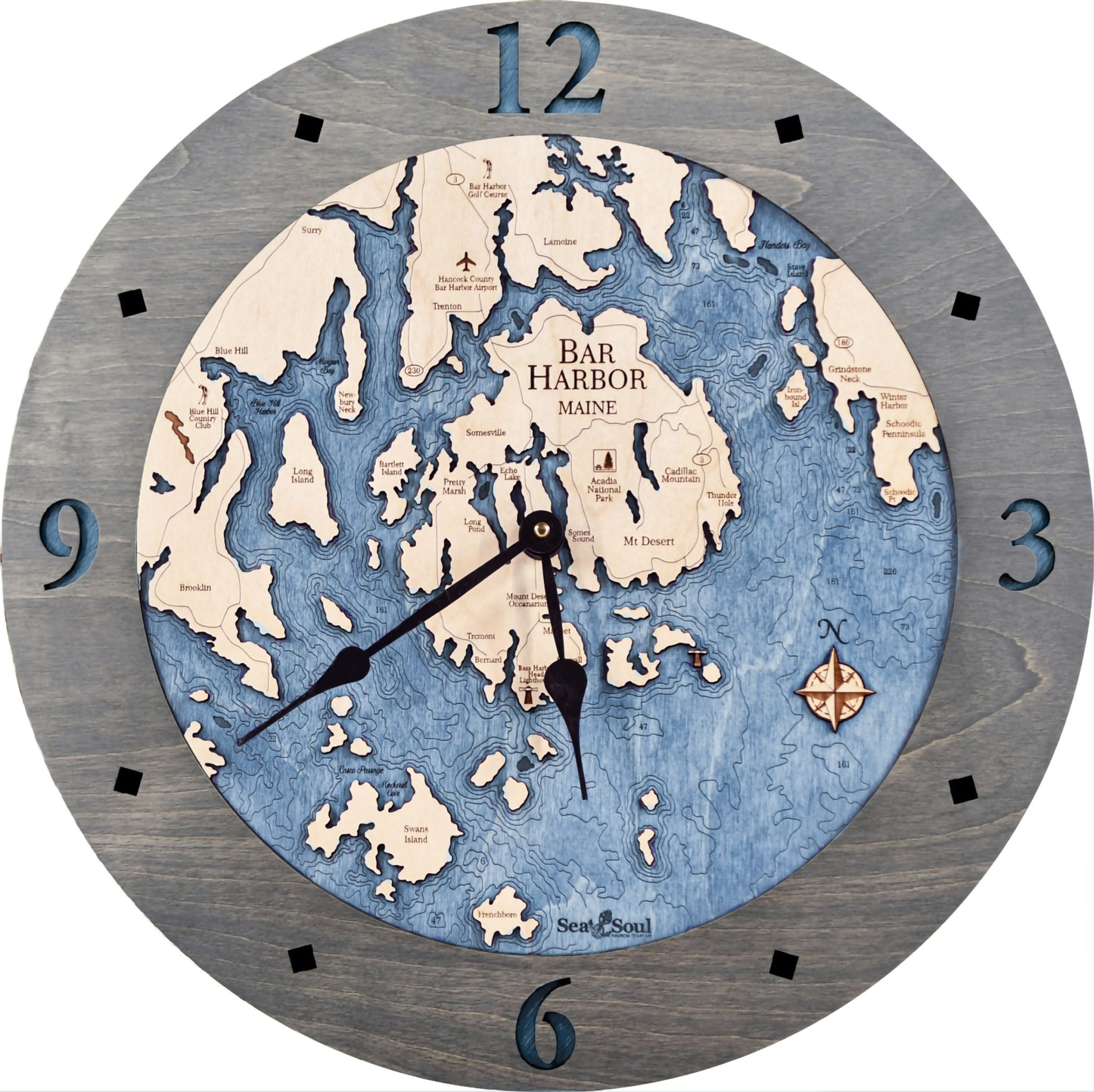 Bar Harbor Nautical Map Clock Sea and Soul Charts