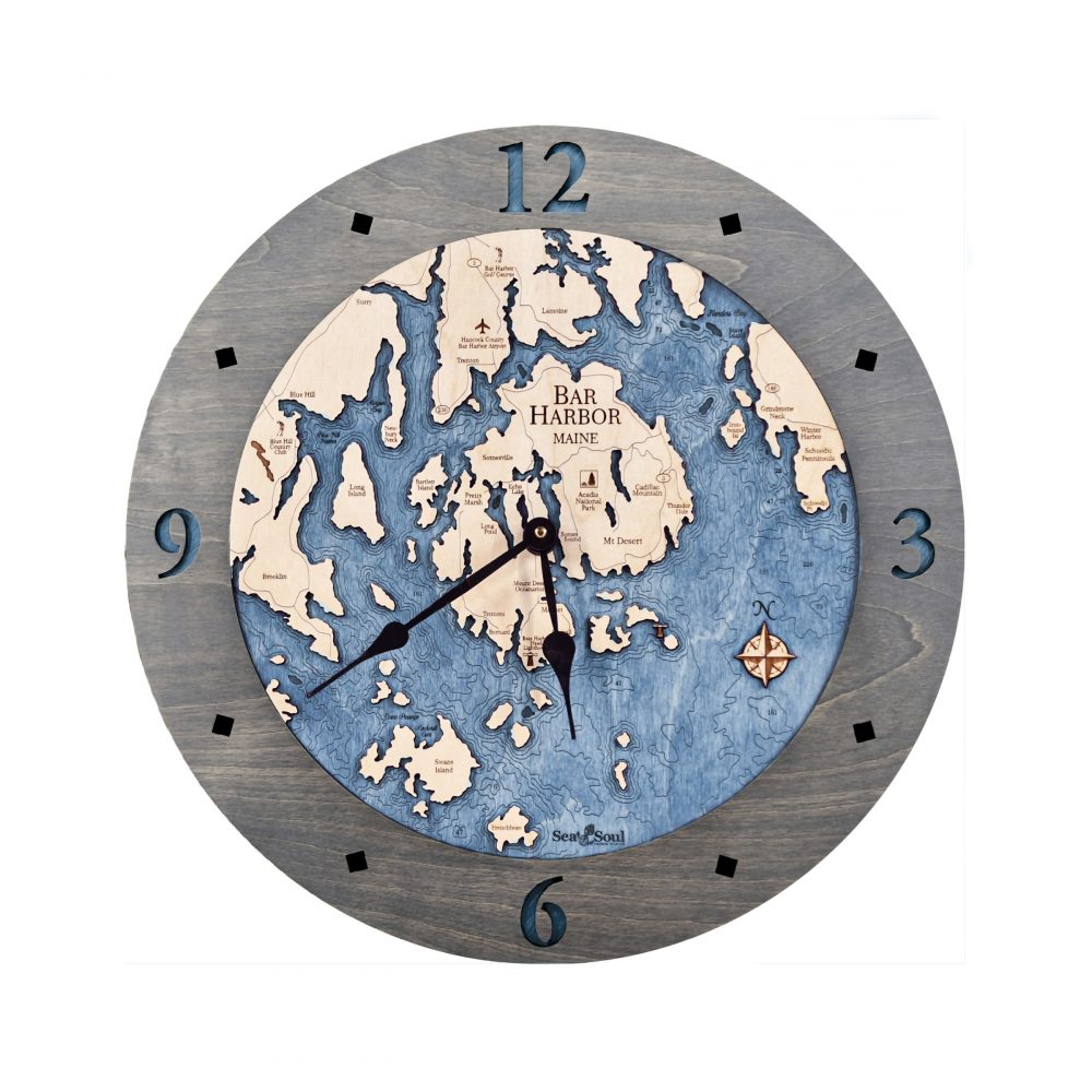 Bar Harbor Nautical Clock Driftwood Accent with Deep Blue Water