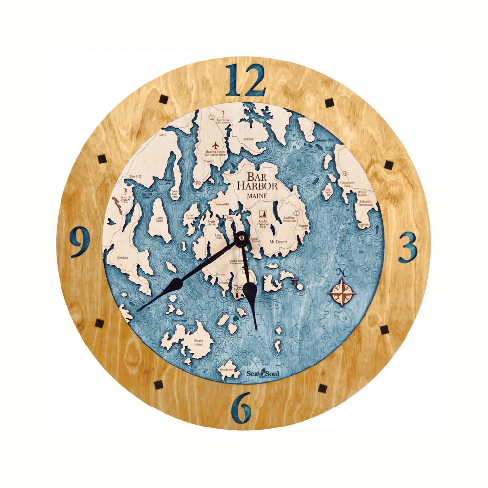 Bar Harbor Nautical Clock Honey Accent with Blue Green Water