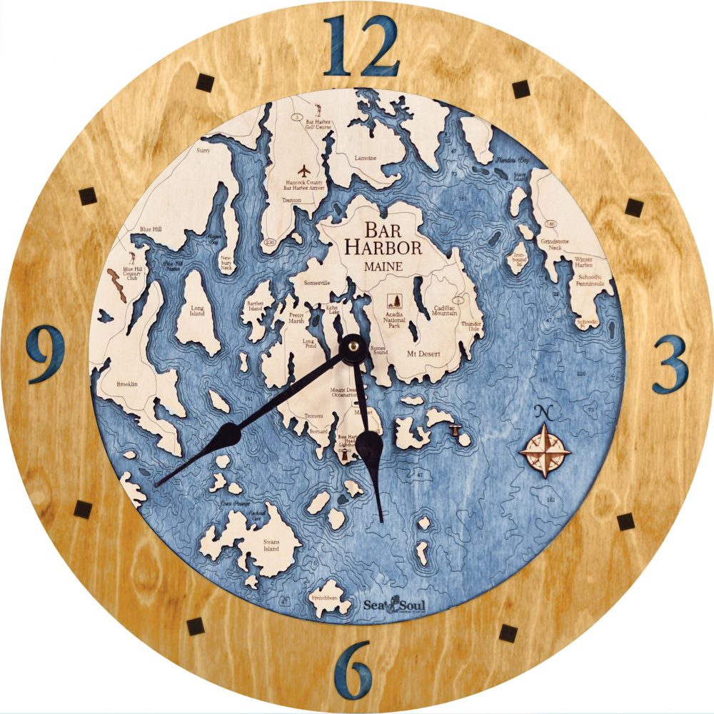Bar Harbor Nautical Clock Honey Accent with Deep Blue Water Product Shot