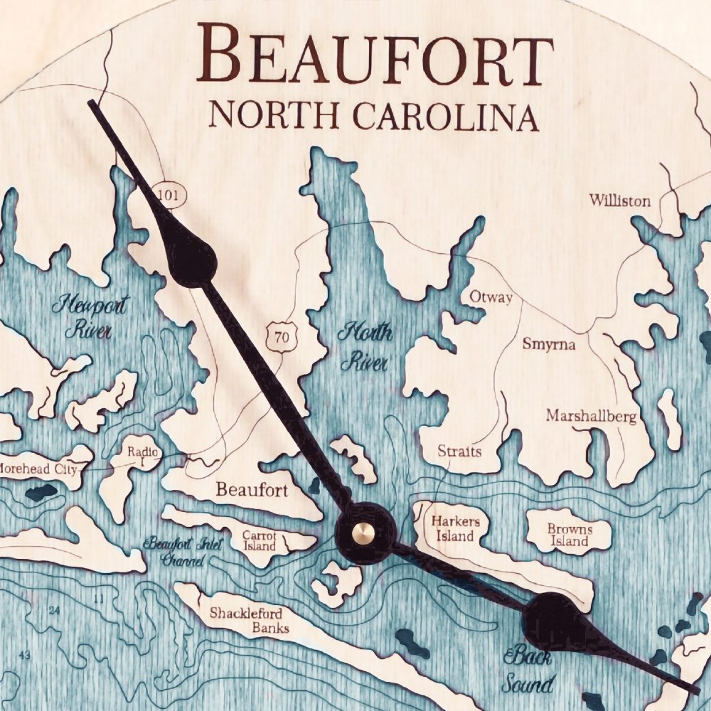 Beaufort North Carolina Nautical Clock Birch Accent with Blue Green Water Detail Shot 2