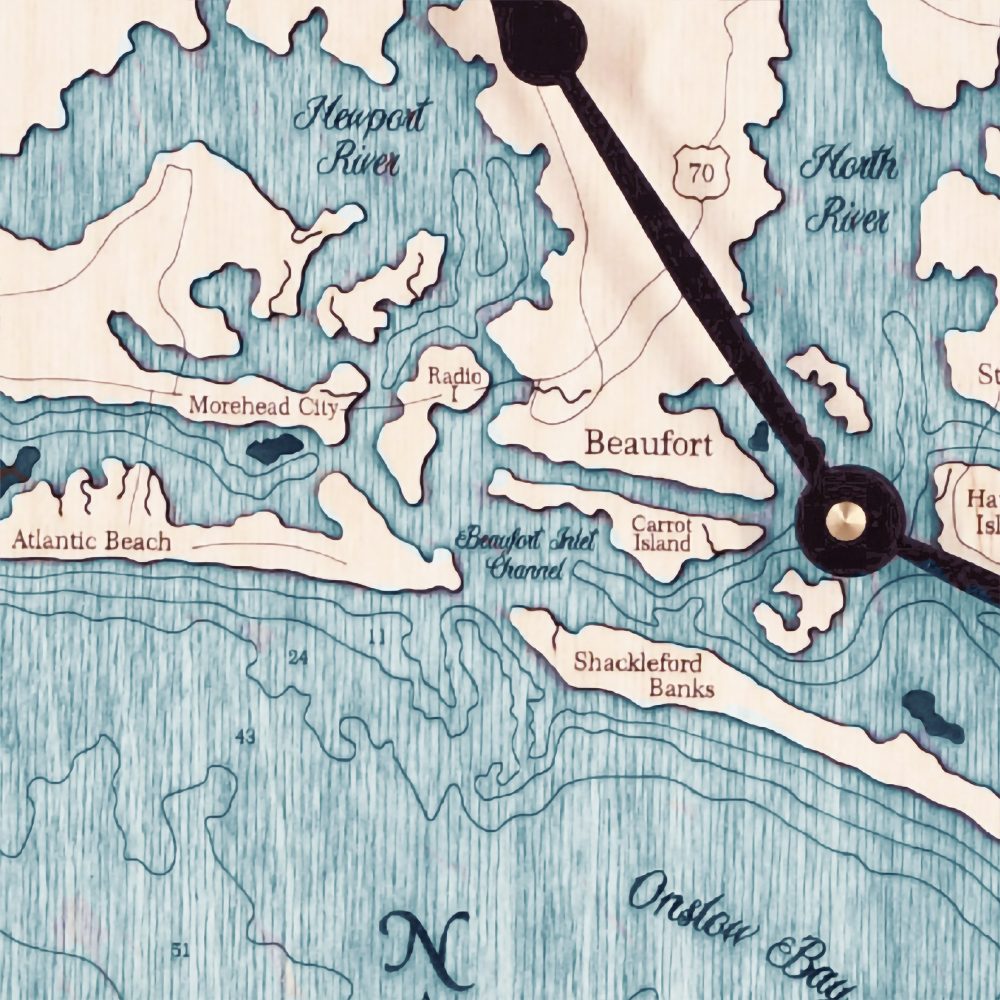 Beaufort North Carolina Nautical Clock Birch Accent with Blue Green Water Detail Shot 3
