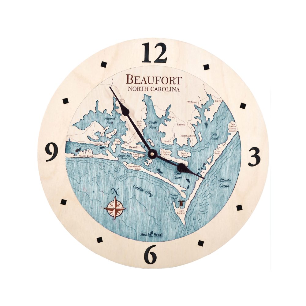 Beaufort North Carolina Nautical Clock Birch Accent with Blue Green Water