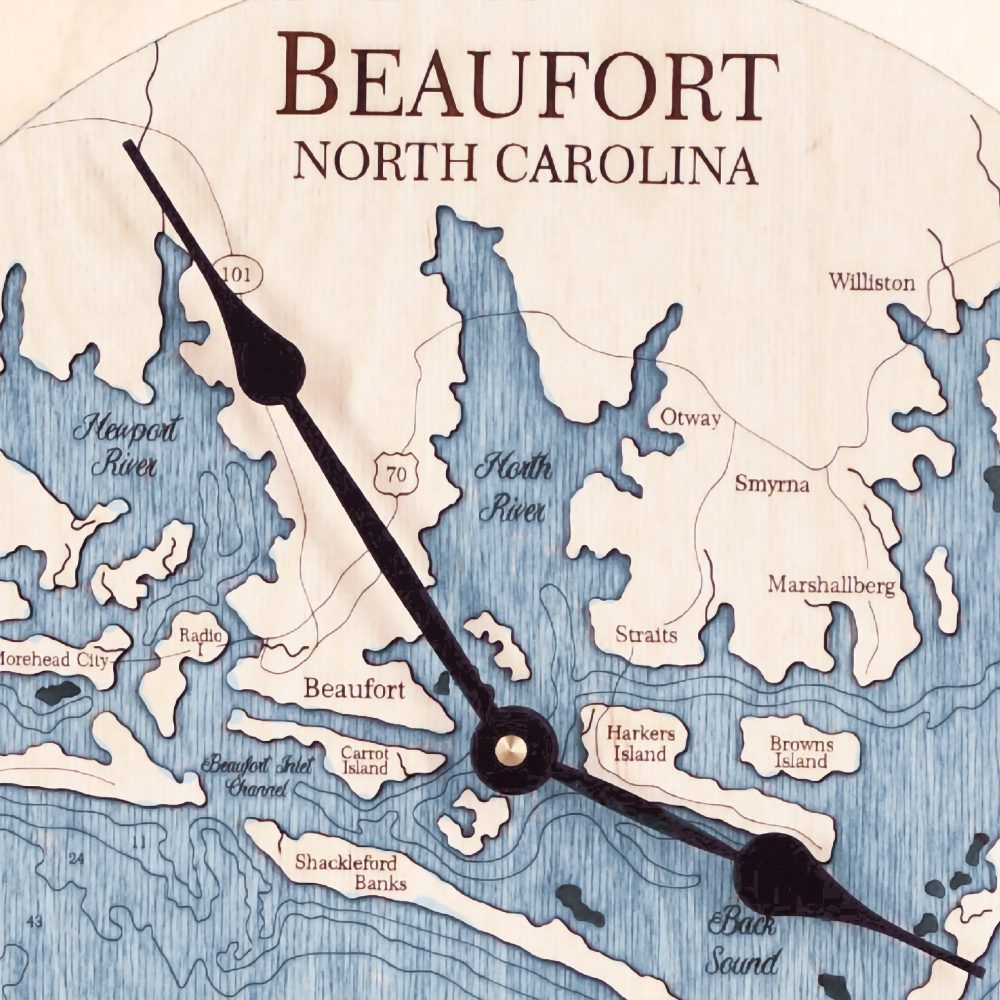 Beaufort North Carolina Nautical Clock Birch Accent with Deep Blue Water Detail Shot 2