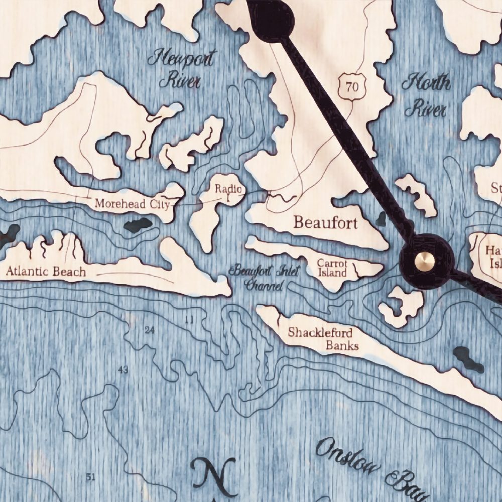 Beaufort North Carolina Nautical Clock Birch Accent with Deep Blue Water Detail Shot 3