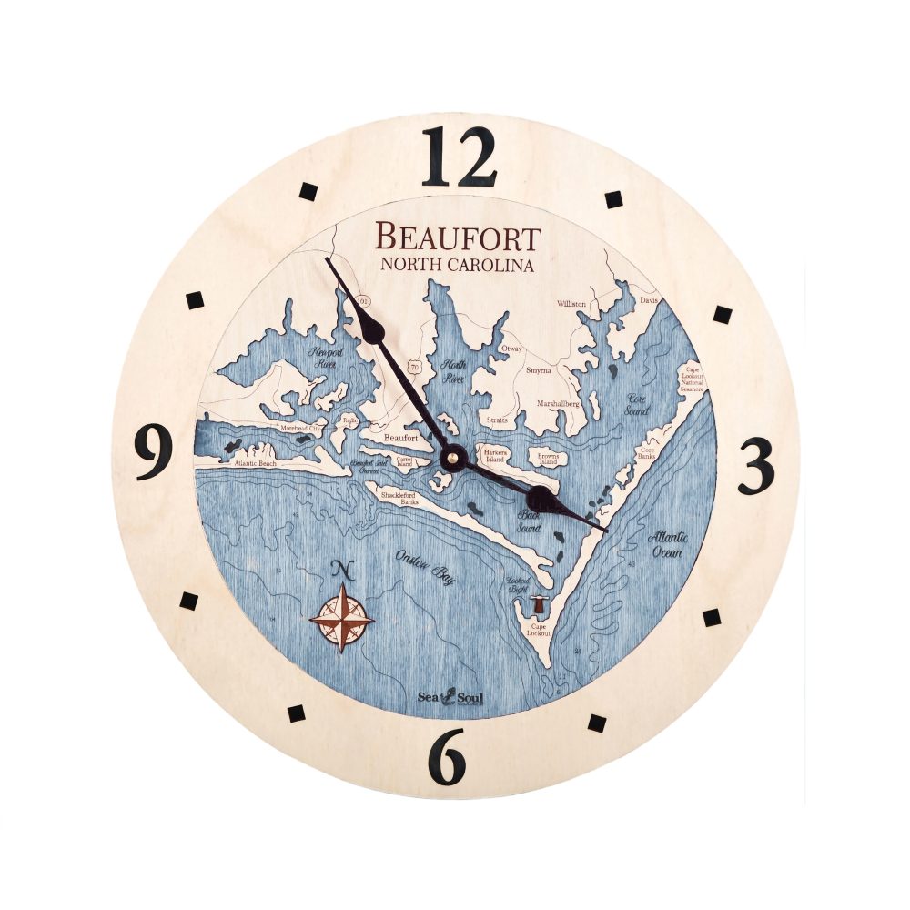 Beaufort North Carolina Nautical Clock Birch Accent with Deep Blue Water