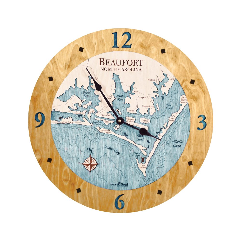 Beaufort North Carolina Nautical Clock Honey Accent with Blue Green Water
