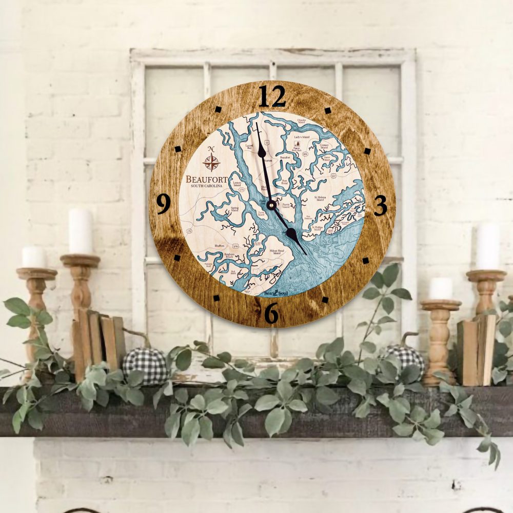 Beaufort South Carolina Nautical Clock Americana Accent with Blue Green Water on Wall