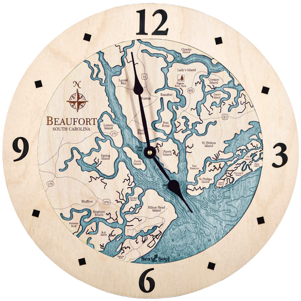 Beaufort South Carolina Nautical Clock Birch Accent with Blue Green Water Product Shot