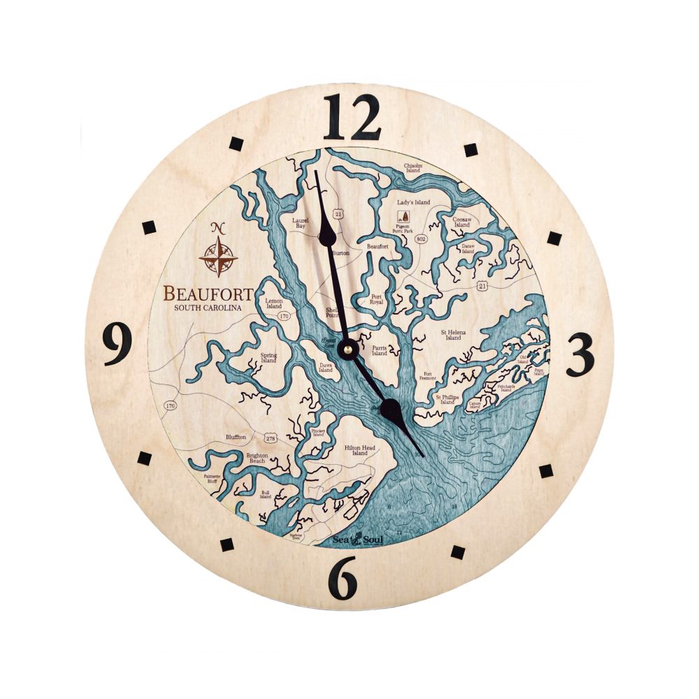 Beaufort South Carolina Nautical Clock Birch Accent with Blue Green Water