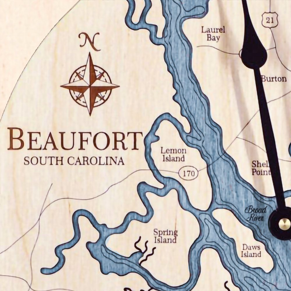 Beaufort South Carolina Nautical Clock Birch Accent with Deep Blue Water Detail Shot 3