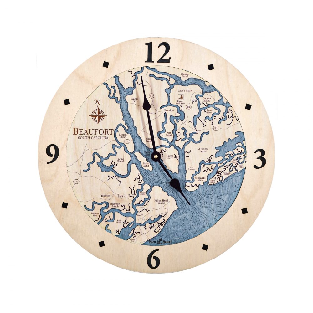 Beaufort South Carolina Nautical Clock Birch Accent with Deep Blue Water