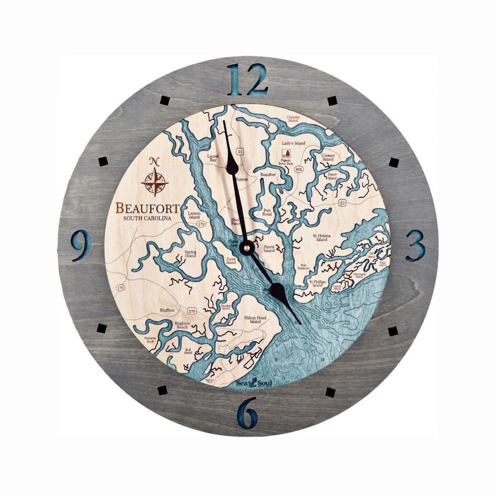 Beaufort South Carolina Nautical Clock Driftwood Accent with Blue Green Water