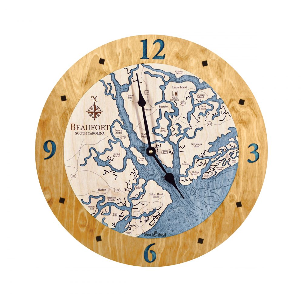 Beaufort South Carolina Nautical Clock Honey Accent with Deep Blue Water on Table with Pumpkin