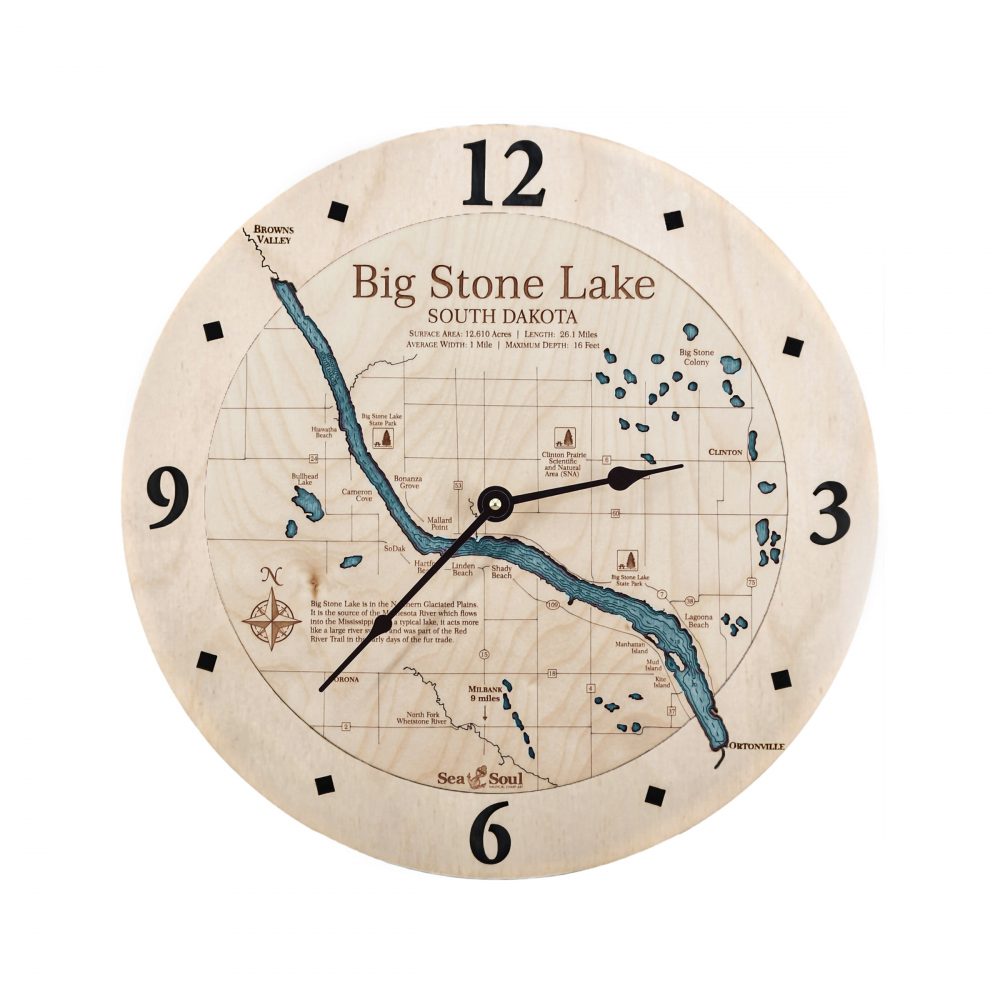 Big Stone Lake Nautical Clock Birch Accent with Blue Green Water