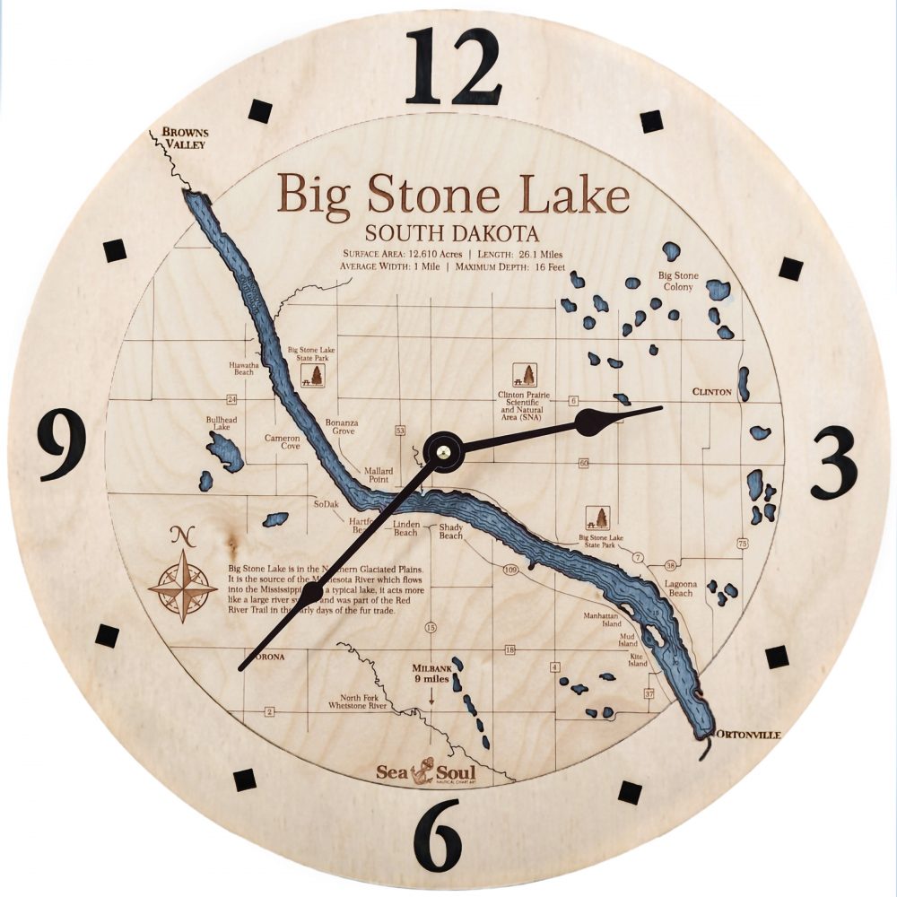Big Stone Lake Nautical Clock Birch Accent with Deep Blue Water Product Shot