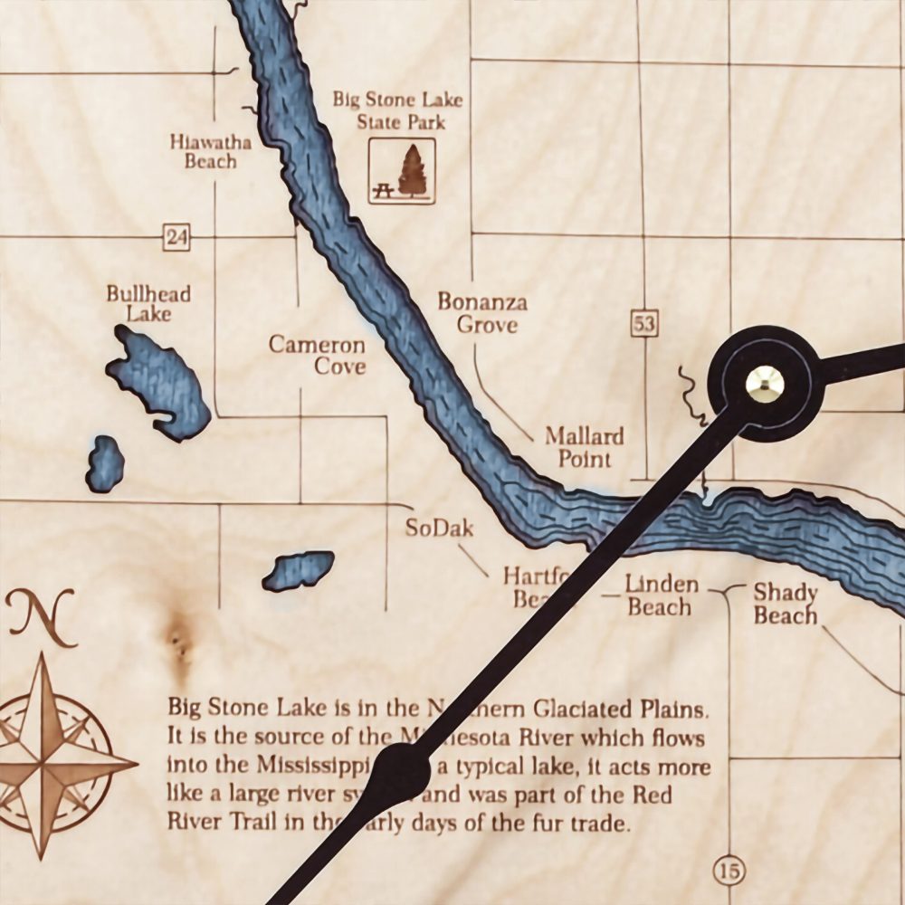 Big Stone Lake Nautical Clock Birch Accent with Deep Blue Water Detail Shot 1