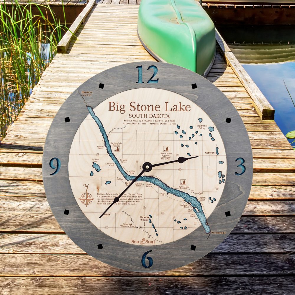 Big Stone Lake Nautical Clock Driftwood Accent with Blue Green Water on Dock