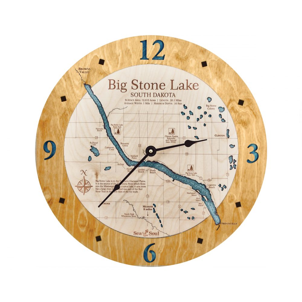 Big Stone Lake Nautical Clock Honey Accent with Blue Green Water