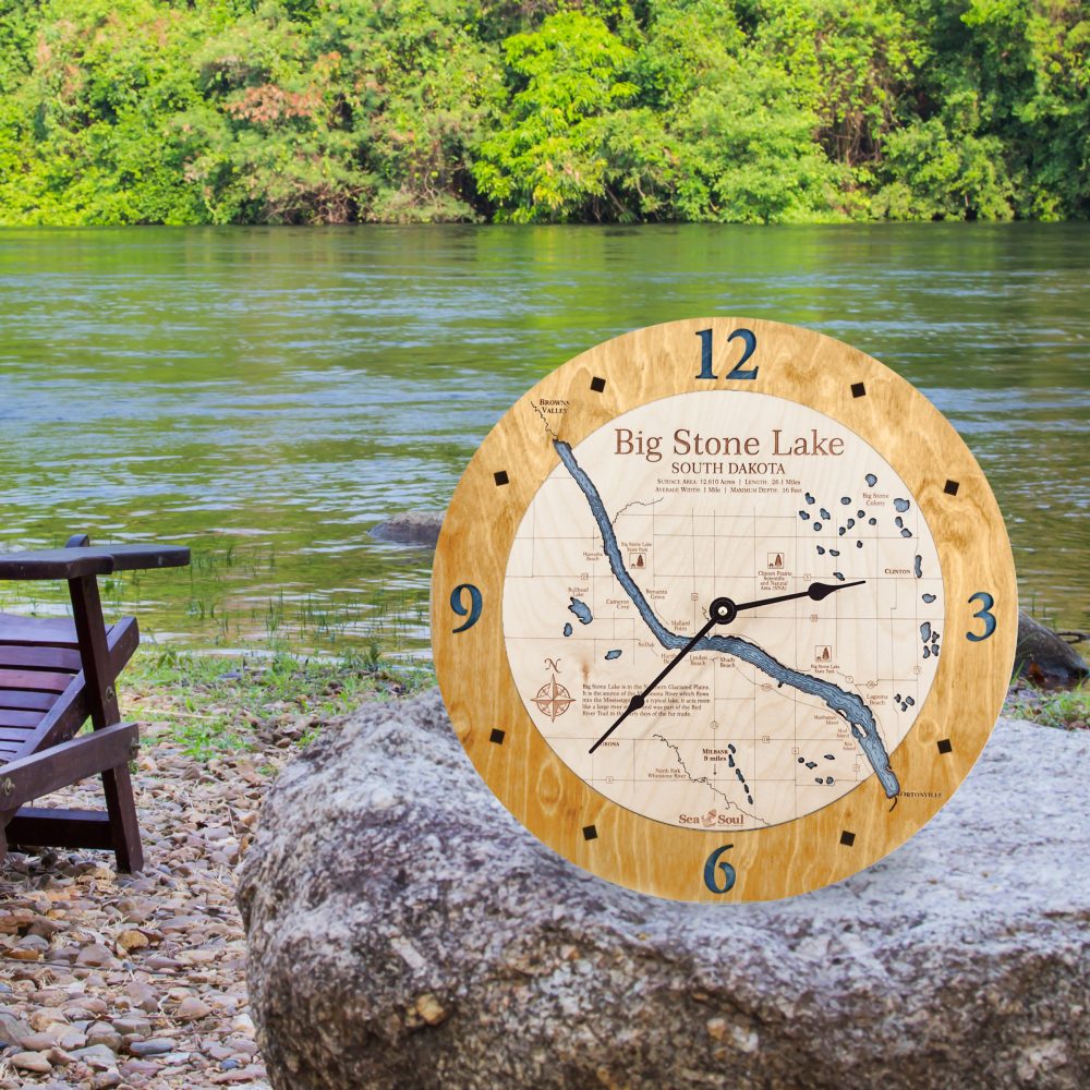 Big Stone Lake Nautical Clock Honey Accent with Deep Blue Water on Rock by Lake