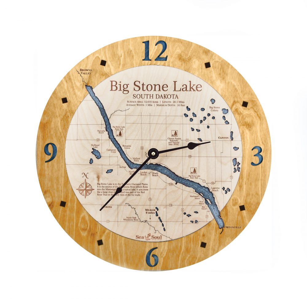 Big Stone Lake Nautical Clock Honey Accent with Deep Blue Water