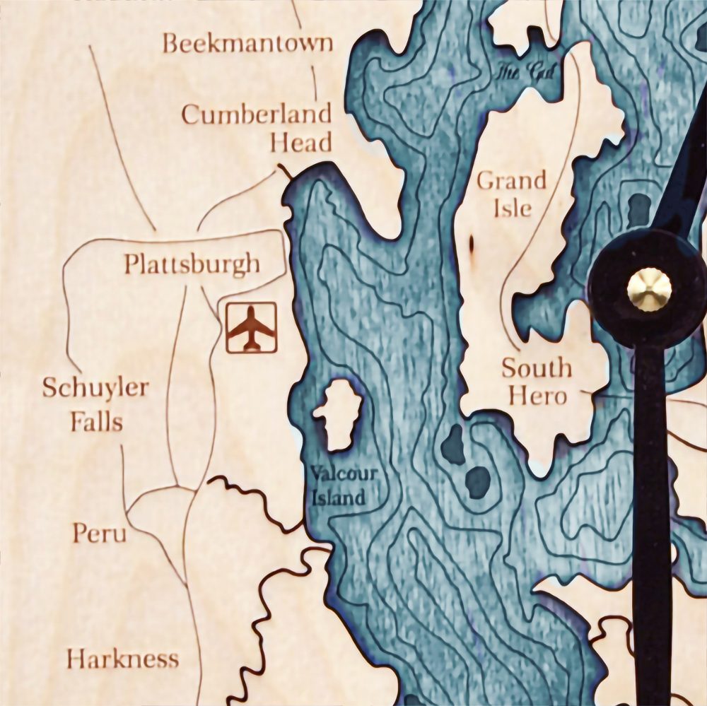 Lake Champlain Nautical Clock Birch Accent with Blue Green Water Detail Shot 2