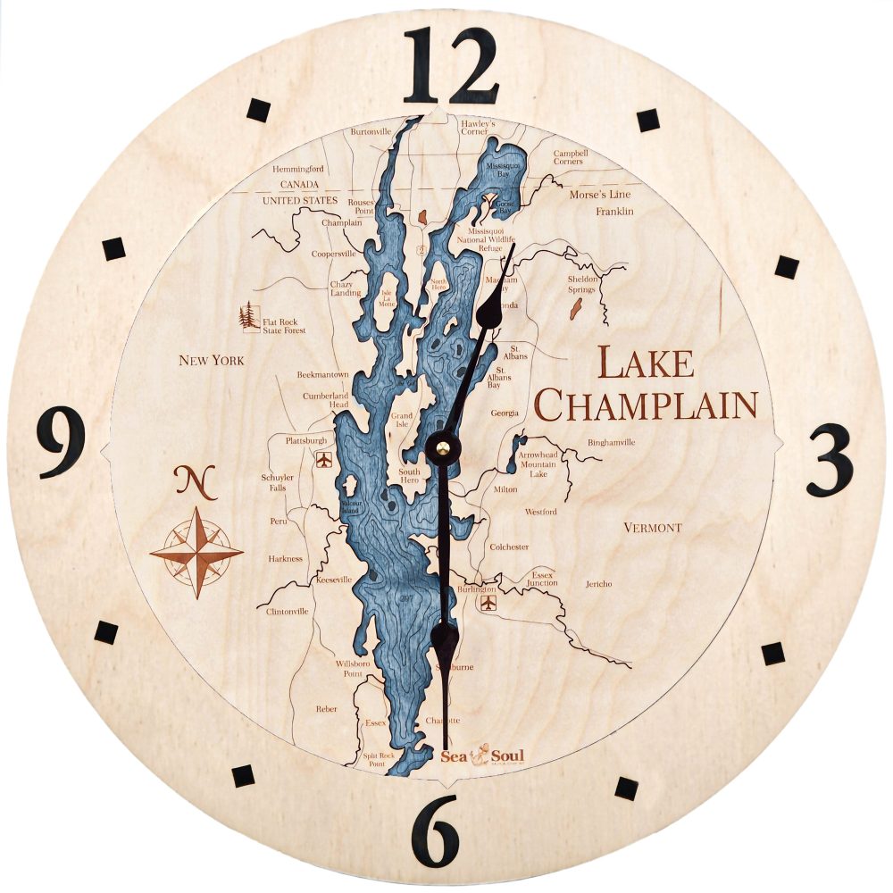 Lake Champlain Nautical Clock Birch Accent with Deep Blue Water Product Shot