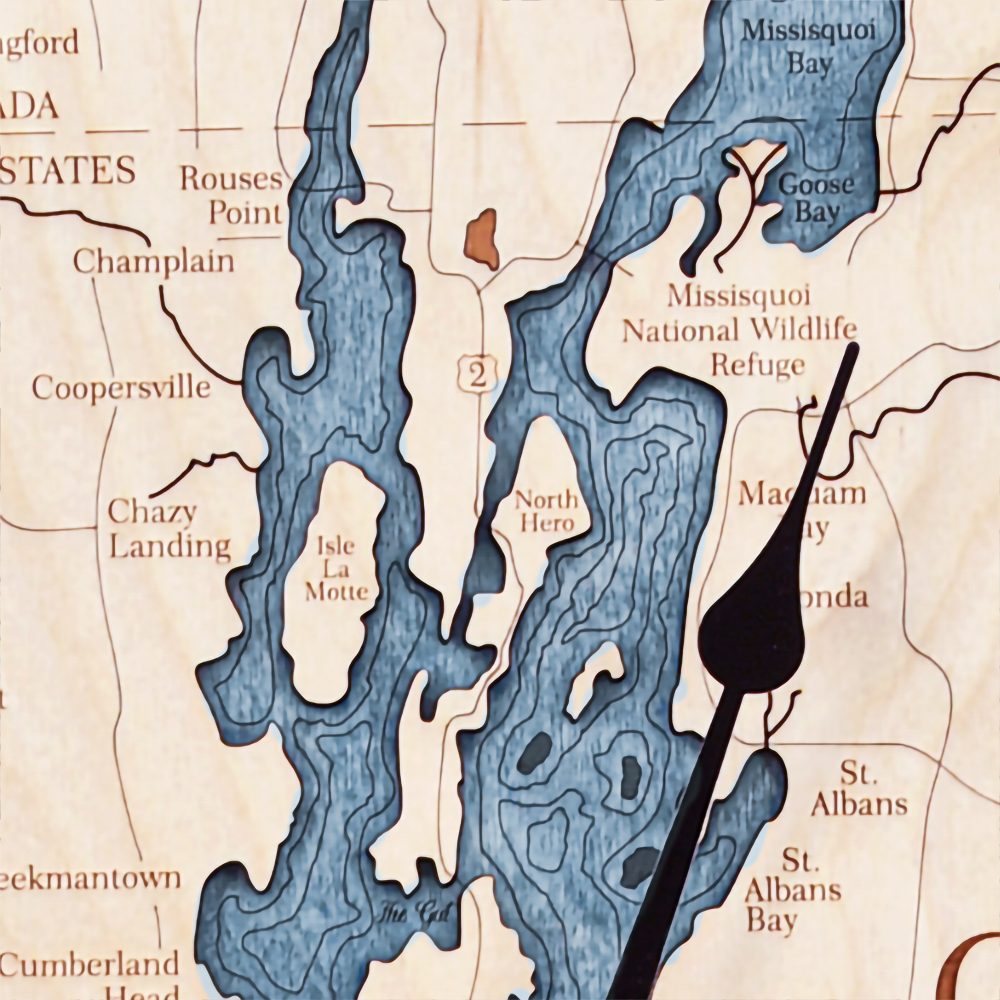 Lake Champlain Nautical Clock Birch Accent with Deep Blue Water Detail Shot 3