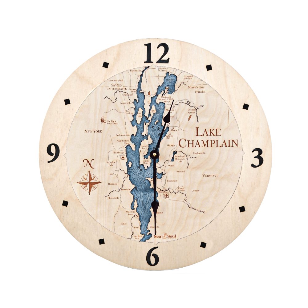 Lake Champlain Nautical Clock Birch Accent with Deep Blue Water